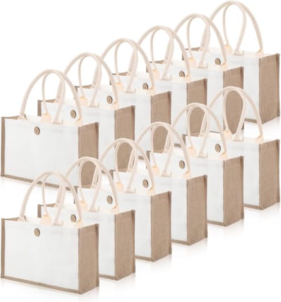 12 stuks herbruikbare waterdichte jute draagtassen met handgrepen voor strand en cadeau