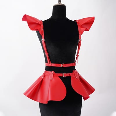 Dames PU Leer Met BH Ruimte Kostuum, Ruimte Rug Sling, Gotische Bustle Sling, Holografisch Leer Pak black