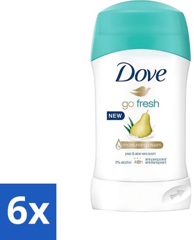 6 x Dove - Deodorant - Stick Go Fresh Pear & Aloe Vera - Frisse geur en bescherming - 40 ml - Dove Go Fresh - Deodorant Stick - Peer En Aloë Vera - Zweetbevochtiging - 48 Uur Bescherming
