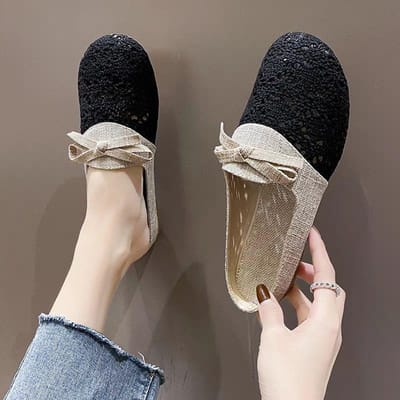 Linnen Instappers Dames Buitenschoenen Zomer Dikke Bodem Sandalen Huis Mode Casual Holle Teen Afdekking Pantoffel Buiten Strand Slippers 40 zwart