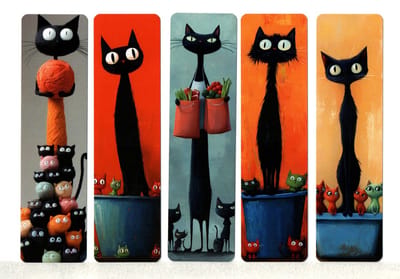 Viwado® – Katten Bladwijzers – Set van 5 – Dubbelzijdige Papieren Boekenleggers – 15x4 cm – Kleurrijke Katten Illustraties – Cadeau voor Lezers & Kattenliefhebbers
