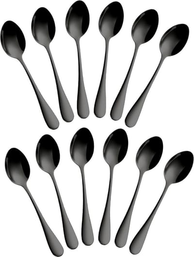 12x Ovale Theelepel / Koffielepel Classic - Ovale Lepels - 12cm - Zwart - 12 Stuks
