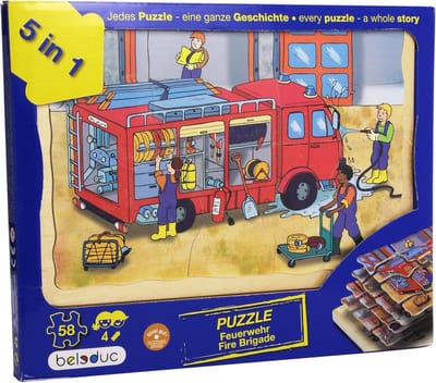 Lagenpuzzel Brandweer - Houten Puzzel - Kind Ontwikkeling - Stevig Hout Materiaal - 33 x 26 cm - Meerkleurig