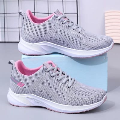 Damesschoenen Lente en Herfst Nieuwe Vrijetijds- Sport- Hardloopschoenen Mesh Ademend Zachte Zool Damesschoenen Veelzijdig 39 gray
