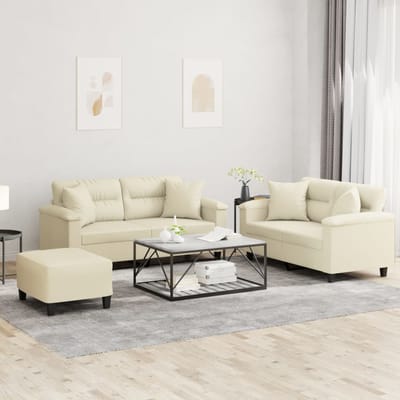 vidaXL - 3-delige - Loungeset - met - kussens - kunstleer - crèmekleurig