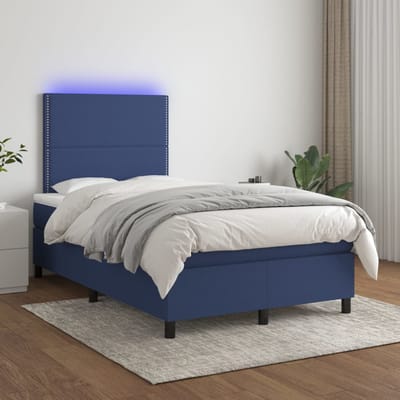 vidaXL - Boxspring - met - matras - en - LED - stof - blauw - 120x200 - cm