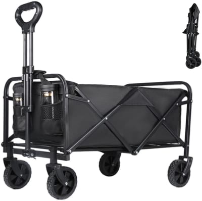 UFTA Bolderkar Opvouwbaar - Campingwagen Tuinkar Strandwagen - Picknickkar 100 Liter - Grote Capaciteit en Inklapbaar - Zwart