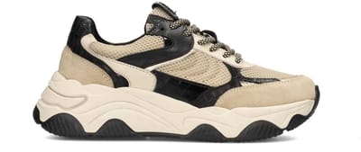 PS Poelman CATO Dames Sneakers - Zwart Met Beige Combinatie - Maat 38