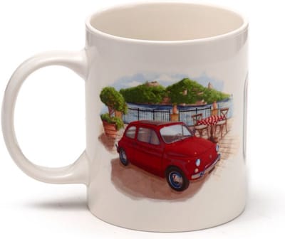 Beker/Mok - Fiat 500 Retro Rome Riviera&Colosseum - Rood/Groen - Porselein - 300ml