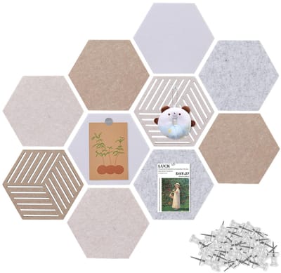 kurkbordtegels, 10 stuks, 30 x 25 cm zelfklevend prikbord met 50 drukknoppen, schil en plak kantoormuurdecoratie voor notities en herinneringen