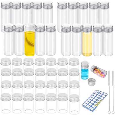 Dailygoods- Reageerbuizen 50 Stuks - Glazen Buis met Schroefsluiting - 10 ml/20 ml - Transparant - Waterdicht - Inclusief 3 Labelstickers/2 Reinigingsborstels - Opslagbuis
