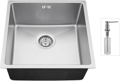 Auralum max 44x44CM Spoelbakken Keuken - Spoelbak Keuken Met Zeepdispenser - Wasbak Keuken Met Waterafvoersysteem - Past op 45 cm kasten - RVS