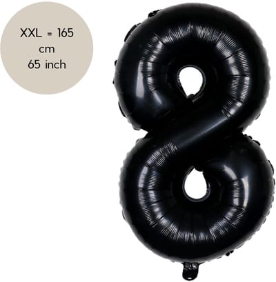 Fienosa Cijfer Ballonnen nummer 8 - Zwart - 165 cm - Helium Ballon - Verjaardag ballon - Verjaardag versiering - Leeftijd verjaardag - Verjaardagsballon - Verjaardag