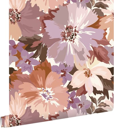 ESTAhome behang bloemen mauve paars en terracotta - 50 x 900 cm - 131266
