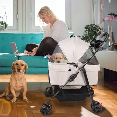 Luxe Opvouwbare Kinderwagen voor Honden en Katten - 4 Wielen