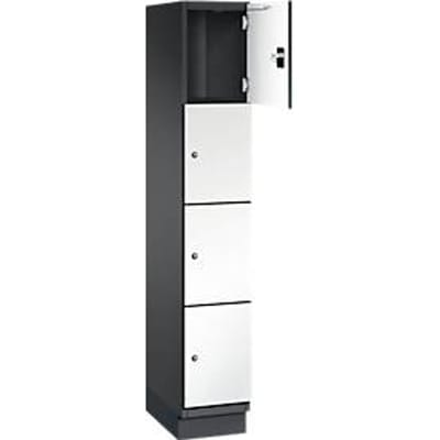 C+P Cambio lockerkast, 1 vak, 4 vakken, met plint, B 300 x D 525 x H 1980 mm, zwart-grijs/wit