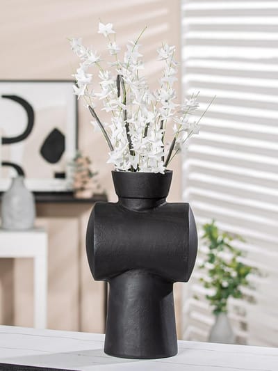 Vaas - vaas voor pampasgras decoratie woonkamer - cadeau verjaardagscadeau - kleur: antraciet donkergrijs hoogte 32 cm