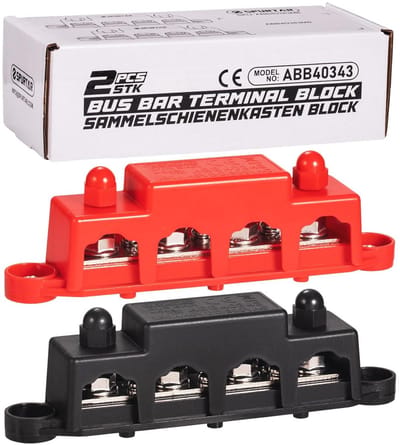 Stroomverdeler Busbar 12–48V 250A met M8 Bouten en M4 Schroeven voor Auto, Vrachtwagen, Camper, ATV, Boot en Aanhanger