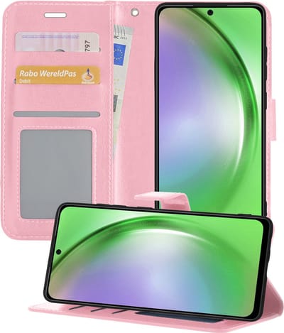 Hoesje - Met Pasjeshouder - Geschikt voor Samsung Galaxy A54 - Luxe Bookcase Portemonee - Flip Case - Kunstleer Book Case - Flipcase - Book Cover - Walletcase - Portemonneehoes - Telefoonhoesjes - Lichtroze