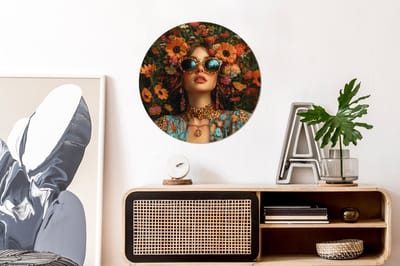 WallCircle - Wandcirkel - Muurcirkel - Vrouwen - Bloemen - Modern - Bril - Abstract - Aluminium - Dibond - 60x60 cm - Binnen en Buiten