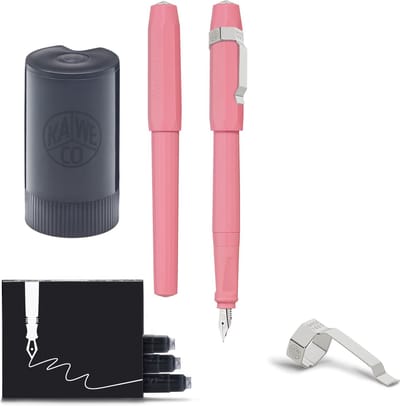 Kaweco - 1 Vulpen met Clip - Perkeo Peony Blossom - Roze - Fine - Zwarte Twister - Doosje vullingen