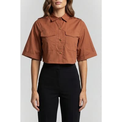GUESS Marciano By  Pat Cropped Shirt Terre Di Siena Größe: 36 | Business hemden Outlet | Damen