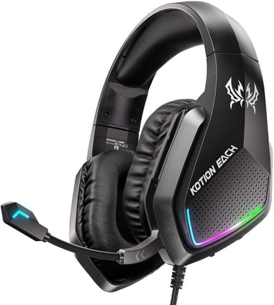 KOTION EACH G5000 Gaming Headset - Over-ear Koptelefoon met Microfoon - RGB Verlichting - Geschikt voor Nintendo Switch,PS5, PS4, Xbox Series X|S, Xbox One, Mobile & PC - Zwart