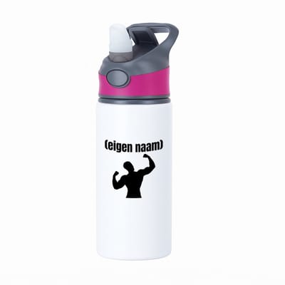 Hacebo® - fitness man met eigen naam waterfles met rietje roze - Fitness - atleten/sport liefhebbers - sport - fitness - bodybuilder - verjaardag - cadeau - kado - water fles - 650ML