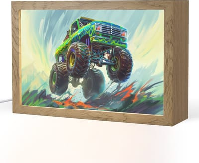 Nachtlampje 30x20 cm - Kinder lampje - Monstertruck - Auto - Jongens - Groen - Tafellamp kinderkamer - Slaapkamer lamp - Bedlamp kinderen - Kinderlampje stopcontact - Wandlamp babykamer - Nachtlampjes
