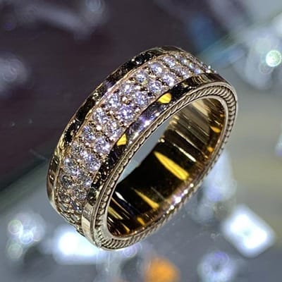 Huitan Bague de Mariage de Luxe Couleur Or pour Femmes Entièrement Pavée Micro de Pierre CZ Brillante Bagues Promesse Éternité Bijoux de Fiançailles Mode 7 gray