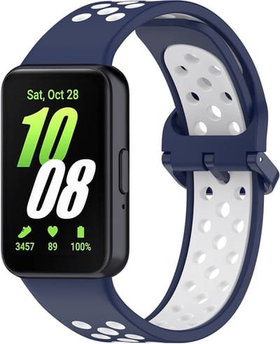 Stravo 2-kleurige Siliconen Bandje Geschikt voor Samsung Galaxy Fit 3 - Ademend & Comfortabel Horlogeband - Blauw/wit