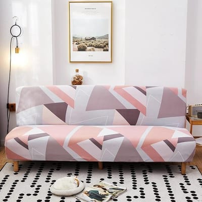 Mode Geometrische Bankhoes Opvouwbare Slaapbank Armloos All-inclusive Stofdicht Lipcover Stretch Elastische Hoes Meubelbeschermer 160x190cm white