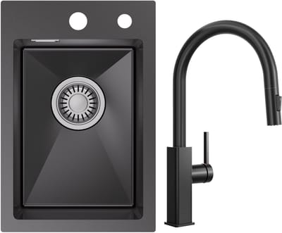 CECIPA max Spoelbak Keuken 30x45 cm - Spoelbak Keuken Met Uittrekbare Uitloop Keukenkraan - Spoelbakken Keuken Antraciet - Wasbak Keuken - incl. Afvoerzeefje en Sifon