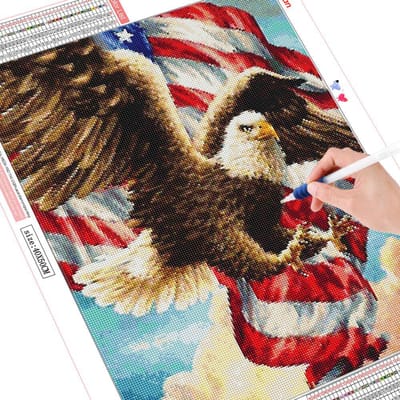 Peinture diamant thème aigle, perceuse complète 5d, décoration d'intérieur, mosaïque, image en strass, cadeau américain fait à la main 20X30CM black