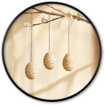 Poster in lijst Rond - Fotolijst 60x60 cm - Posters - Beige - Paastak - Eieren - Ronde posterlijst zwart - Decoratie - Wanddecoratie woonkamer - Muurdecoratie slaapkamer