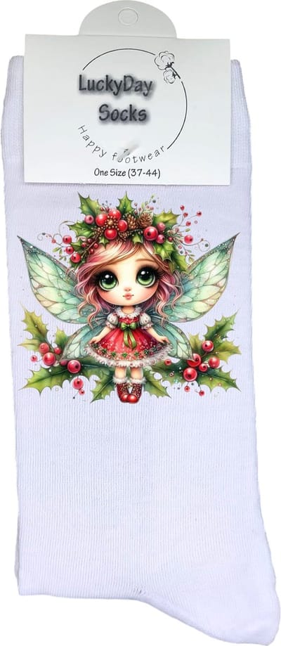Kerst elfje - Verjaardag cadeau - Grappige sokken - Print sokken - Leuke sokken voor heren en dames - Moederdag - Vaderdag - Cadeau voor hem en haar - Kerstcadeau - Vrolijke sokken - Valentijns cadeau - Sokken waar je vrolijk van wordt - Maat 37-44