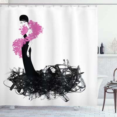 ABAKUHAUS Douchegordijn – Vrouwelijk 175x180 cm – antracietgrijs roze