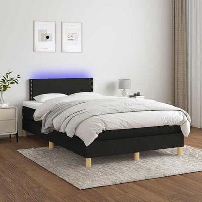 vidaXL - Boxspring - met - matras - en - LED - stof - zwart - 120x200 - cm