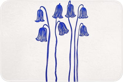 Badmat 90x60 cm - Antislip - Bloemen - Blauw - Lijnen - Bloemblaadjes - Badmatten voor badkamer - Badkamermat - Douchemat - Badkamer mat