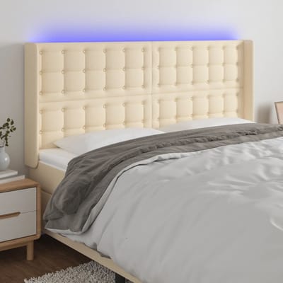 vidaXL - Hoofdbord - LED - 183x16x118/128 - cm - stof - crèmekleurig