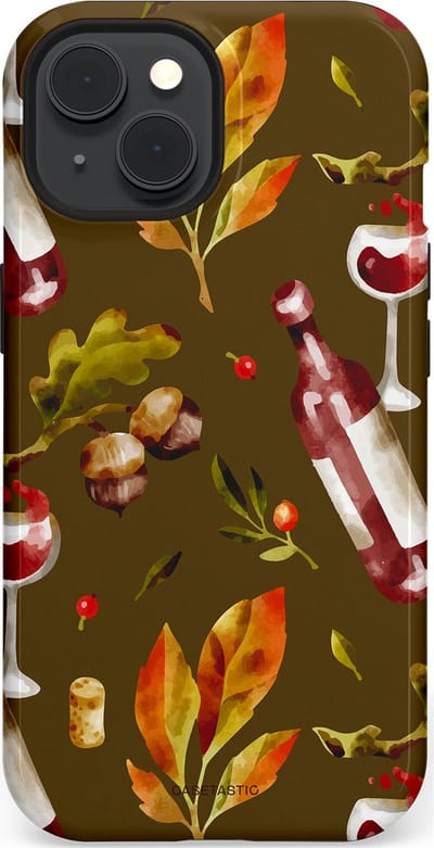 Casetastic Hoesje Geschikt voor Apple iPhone 15 Magsafe - Stijlvolle Beschermende Duo-layer Case - Rode Wijn Bladeren