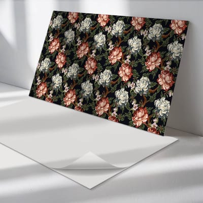Wallfluent Vinyl Wandpaneel - Achtergrond met bloemenpatroon Vinyl Wandbekleding - 100 cm x 50 cm - Zwart PVC wandpaneel - 1 stuk - Rechthoekig Wandbekleding Vinyl - Bloemen Wandpaneel - Zelfklevend Muurpaneel - Wandpaneel Keuken en Badkamer
