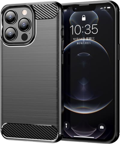 Peachy Carbon Armor TPU met geborstelde afwerking hoesje geschikt voor iPhone 13 Pro Max - zwart