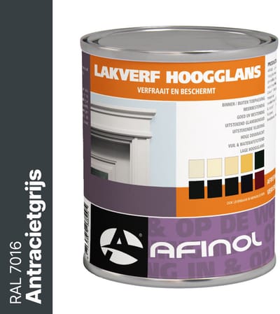 Afinol Hoogglans Lakverf Antracietgrijs (RAL 7016) 750 ml - Lak - Houtlak - Houtverf - Voor Binnen en Buiten - geschikt voor hout, metaal en kunststof