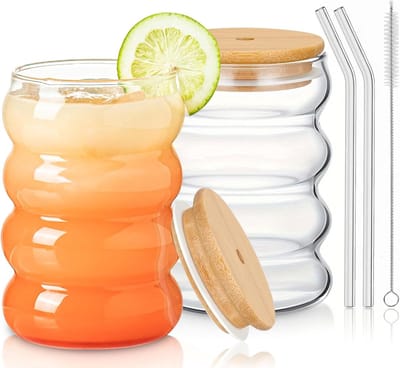 longziming -Glas - Borosilicaatglas - Geribbeld - Golvend - Vaatwasmachinebestendig - Huishouden Bar Dessert Zaak Kantoor Kinderkamer - 2 stuks - transparant