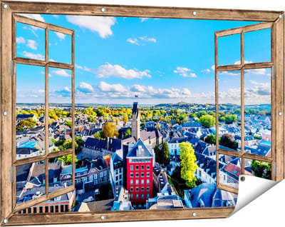 Gards Tuinposter Doorkijk Maastricht Stad met Huizen - 120x80 cm - Tuindoek - Tuindecoratie - Wanddecoratie buiten - Tuinschilderij