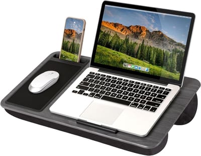 Lap Desk - Schoot Bureau - Thuiswerken - Geïntegreerde Muispad - 21x12 Inch - Grijs Houtnerf