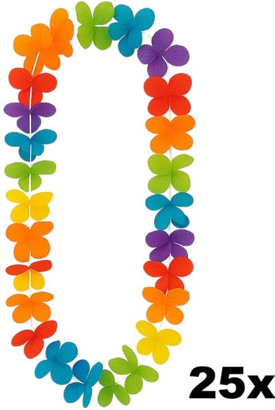 Hawaiketting Multicolor – Set van 25 stuks – 80 cm – Feestaccessoire