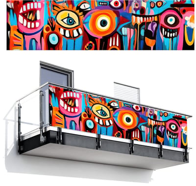 Balkonscherm 300x80 cm - Balkonposter Abstract - Gezicht - Kleurrijk - Balkon scherm decoratie - Balkonschermen - Balkondoek zonnescherm