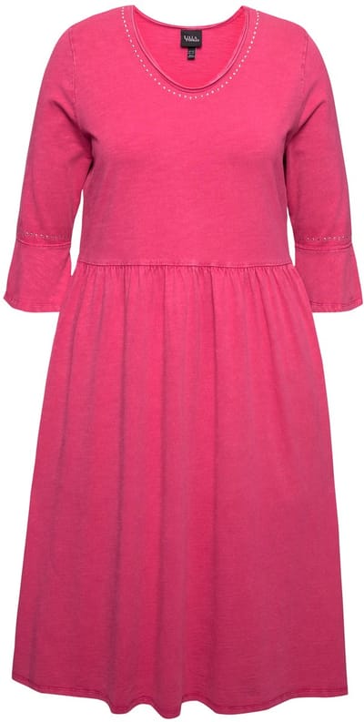 Ulla Popken - Dames - Jersey jurk rolranden A-lijn V-hals 3/4-mouwen - Bes - Maat 50+